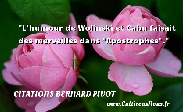 L humour de Wolinski et Cabu faisait des merveilles dans "Apostrophes". Une citation de Bernard Pivot CITATIONS BERNARD PIVOT - Citation humour