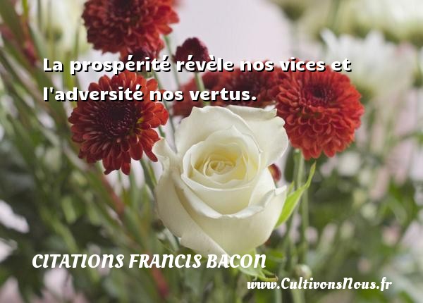 La prospérité révèle nos vices et l adversité nos vertus. Une citation de Francis Bacon CITATIONS FRANCIS BACON