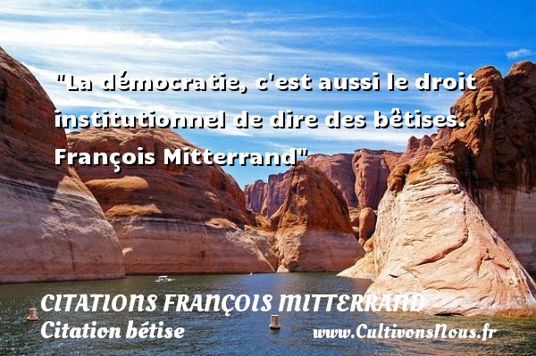 La démocratie, c est aussi le droit institutionnel de dire des bêtises.   François Mitterrand   Une citation sur bêtise CITATIONS FRANÇOIS MITTERRAND - Citations François Mitterrand - Citation bétise