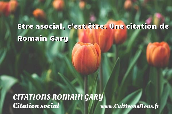Etre asocial, c est être.  Une  citation  de Romain Gary CITATIONS ROMAIN GARY - Citation social