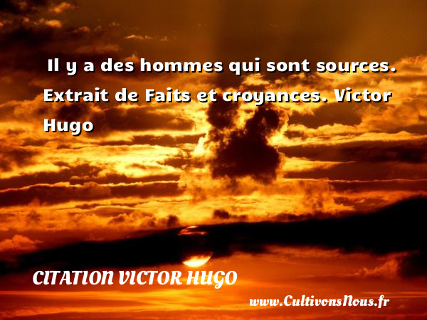  Il y a des hommes qui sont sources.  Extrait de Faits et croyances. Victor Hugo CITATION VICTOR HUGO