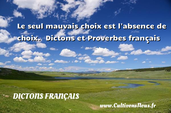 Le seul mauvais choix est l absence de choix.   Dictons et Proverbes français     DICTONS FRANÇAIS - Dictons français
