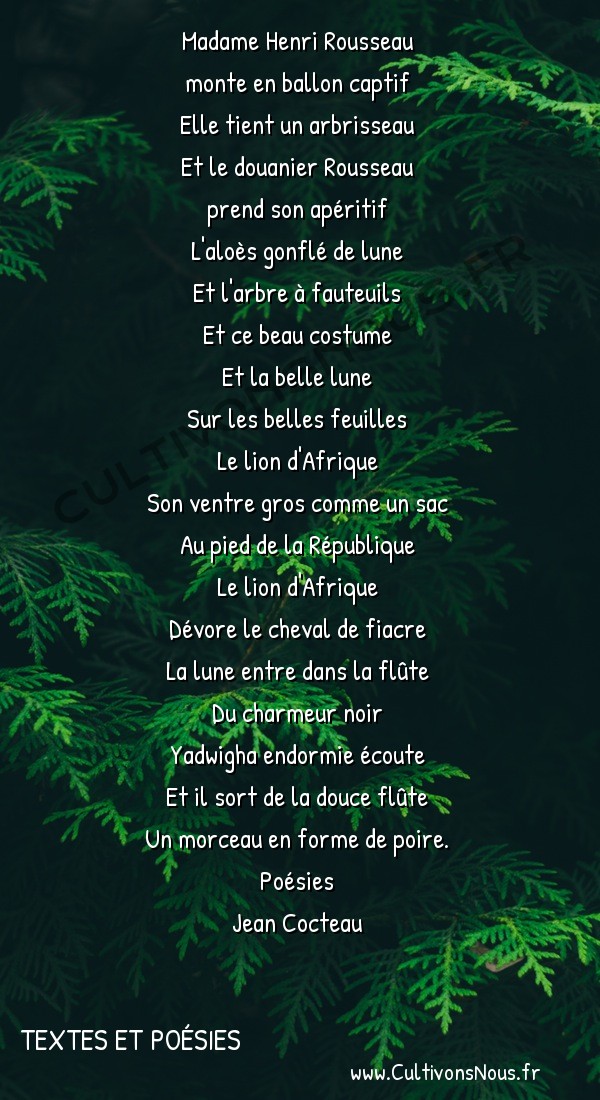  Poésies Jean Cocteau - Textes et poésies - Hommage à Eric Satie -  Madame Henri Rousseau monte en ballon captif