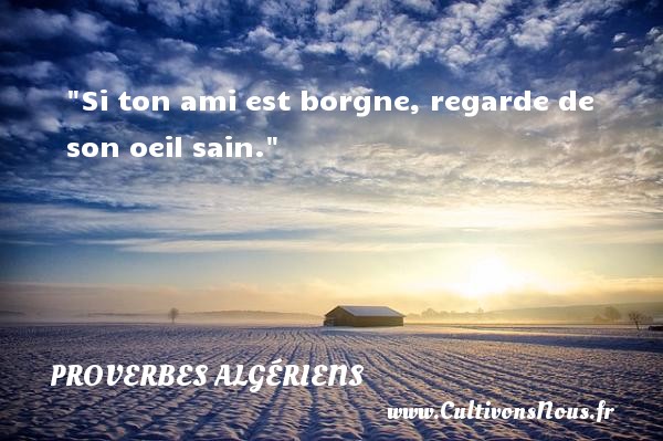 Si ton ami est borgne, regarde de son oeil sain. Un Proverbe Algérien PROVERBES ALGÉRIENS - Proverbes Algériens
