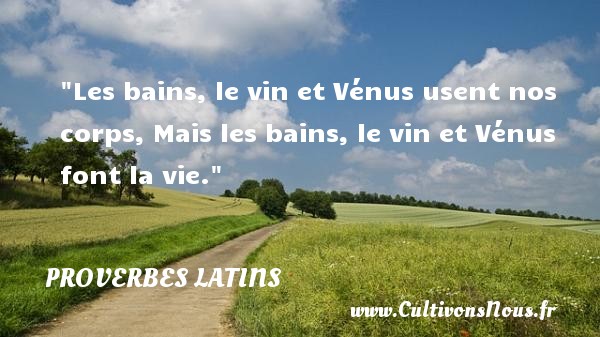 Les bains, le vin et Vénus usent nos corps, Mais les bains, le vin et Vénus font la vie. Un Proverbe latin PROVERBES LATINS - Proverbe bain
