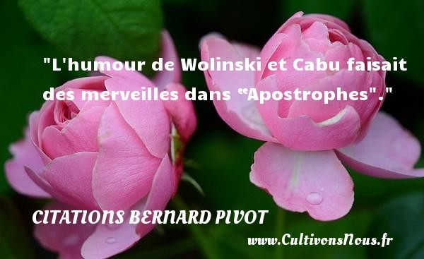 L humour de Wolinski et Cabu faisait des merveilles dans “Apostrophes . CITATIONS BERNARD PIVOT - Citation humour