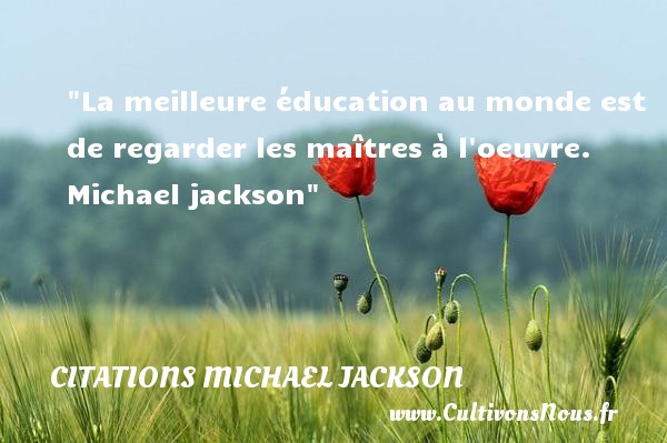 La meilleure éducation au monde est de regarder les maîtres à l oeuvre.  Michael jackson CITATIONS MICHAEL JACKSON - Citation éducation