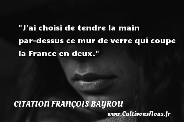 J ai choisi de tendre la main par-dessus ce mur de verre qui coupe la France en deux. CITATION FRANÇOIS BAYROU - Citation François Bayrou