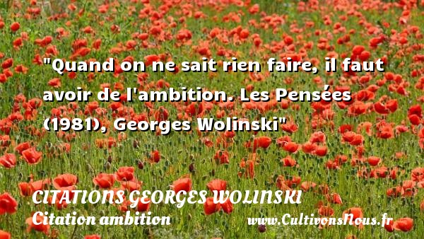 Quand on ne sait rien faire, il faut avoir de l ambition. Les Pensées (1981), Georges Wolinski CITATIONS GEORGES WOLINSKI - Citation ambition