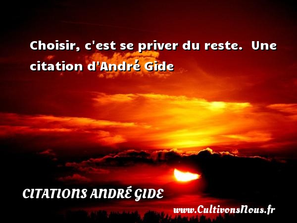 Choisir, c est se priver du reste.  Une citation d André Gide CITATIONS ANDRÉ GIDE - Citations André Gide