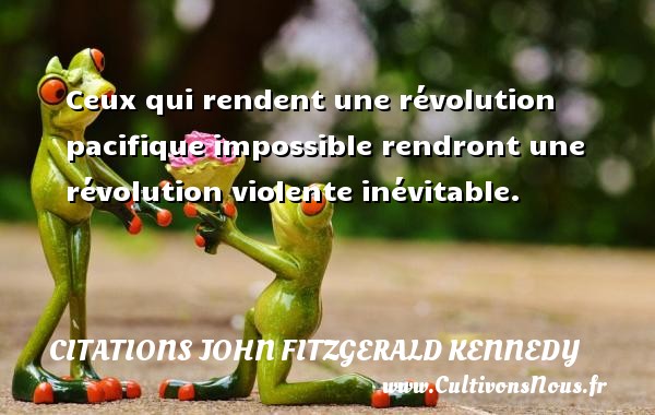 Ceux qui rendent une révolution pacifique impossible rendront une révolution violente inévitable. CITATIONS JOHN FITZGERALD KENNEDY