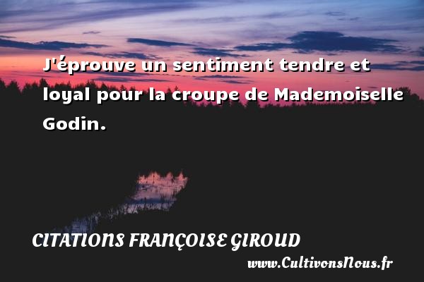 J éprouve un sentiment tendre et loyal pour la croupe de Mademoiselle Godin. CITATIONS FRANÇOISE GIROUD - Citations Françoise Giroud - Citation loyal