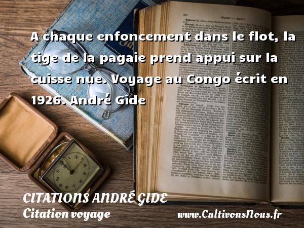 A chaque enfoncement dans le flot, la tige de la pagaie prend appui sur la cuisse nue. Voyage au Congo écrit en 1926. André Gide CITATIONS ANDRÉ GIDE - Citations André Gide - Citation voyage