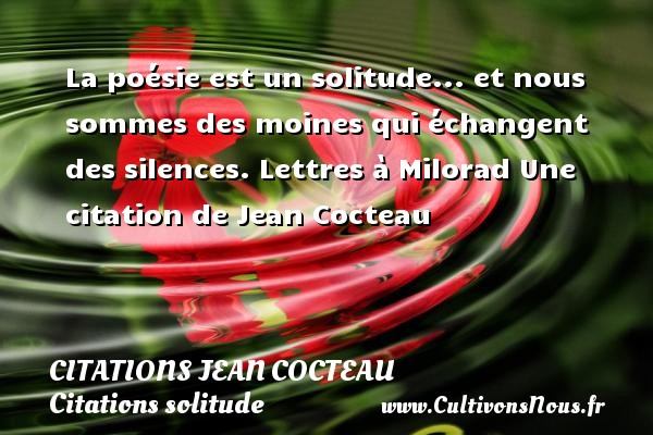 La poésie est un solitude... et nous sommes des moines qui échangent des silences. Lettres à Milorad Une citation de Jean Cocteau CITATIONS JEAN COCTEAU - Citations solitude