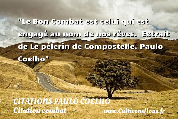 Le Bon Combat est celui qui est engagé au nom de nos rêves.  Extrait de Le pèlerin de Compostelle. Paulo Coelho CITATIONS PAULO COELHO - Citation combat