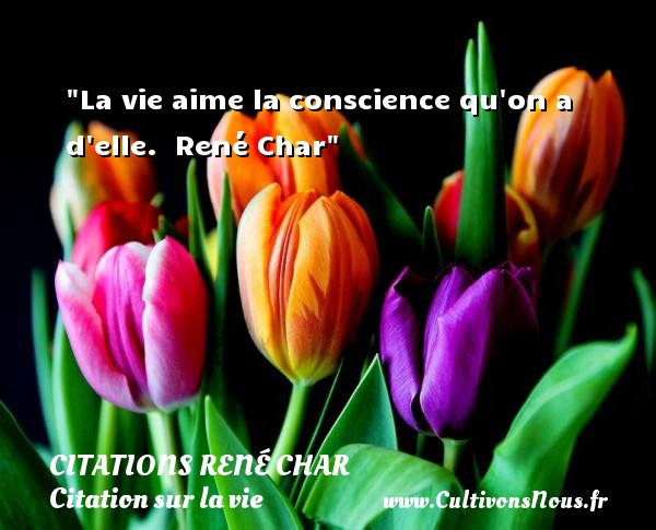 La vie aime la conscience qu on a d elle.  René Char CITATIONS RENÉ CHAR - Citations René Char - Citation sur la vie