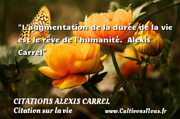 L augmentation de la durée de la vie est le rêve de l humanité.  Alexis Carrel CITATIONS ALEXIS CARREL - Citation sur la vie