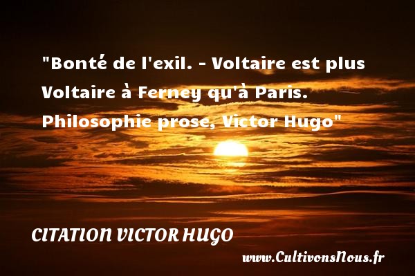 Bonté de l exil. - Voltaire est plus Voltaire à Ferney qu à Paris. Philosophie prose, Victor Hugo CITATION VICTOR HUGO - citation bonté