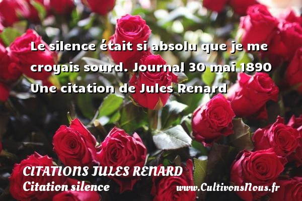 Le silence était si absolu que je me croyais sourd. Journal 30 mai 1890 Une citation de Jules Renard CITATIONS JULES RENARD - Citation silence