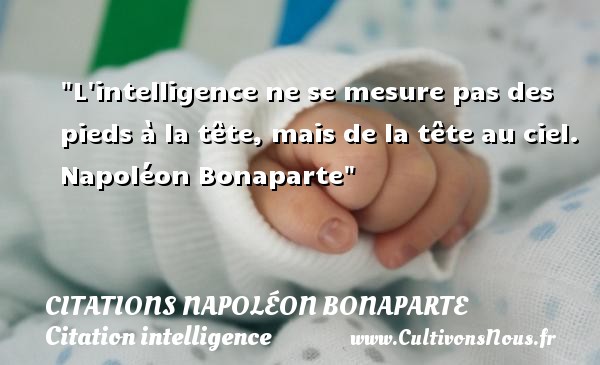 L intelligence ne se mesure pas des pieds à la tête, mais de la tête au ciel.  Napoléon Bonaparte CITATIONS NAPOLÉON BONAPARTE - Citations Napoléon Bonaparte - Citation intelligence