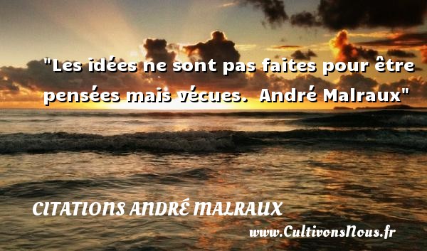 Les idées ne sont pas faites pour être pensées mais vécues.  André Malraux CITATIONS ANDRÉ MALRAUX - Citations André Malraux - Citation idée