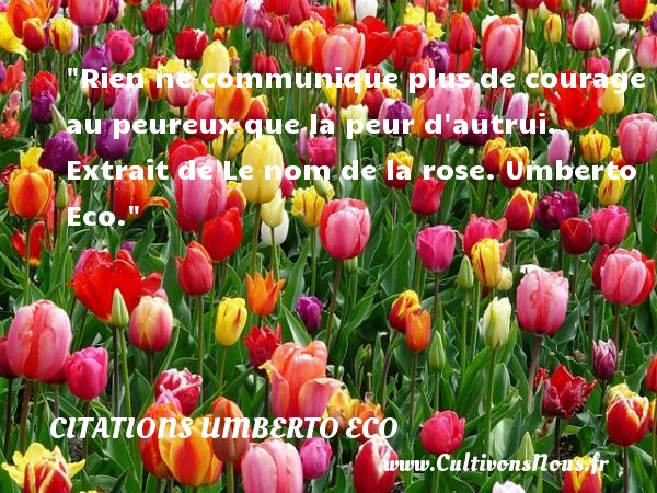 Rien ne communique plus de courage au peureux que la peur d autrui.  Extrait de Le nom de la rose. Umberto Eco. CITATIONS UMBERTO ECO - Citation peur