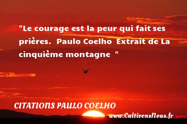 Le courage est la peur qui fait ses prières.  Paulo Coelho  Extrait de La cinquième montagne   CITATIONS PAULO COELHO - Citation peur