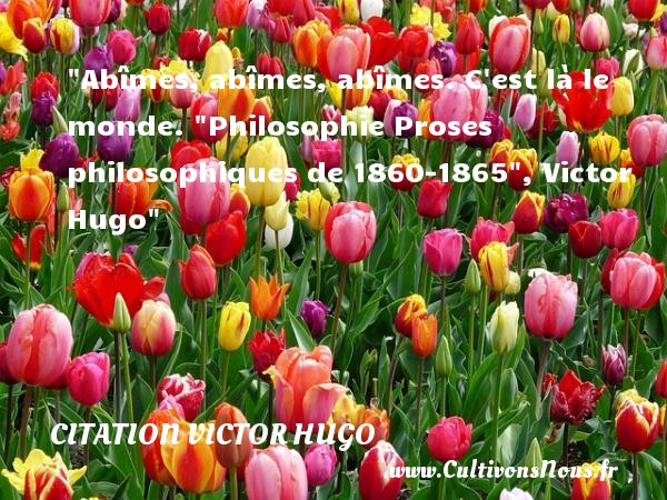 Abîmes, abîmes, abîmes. C est là le monde.  Philosophie Proses philosophiques de 1860-1865 , Victor Hugo CITATION VICTOR HUGO - Citation philosophie
