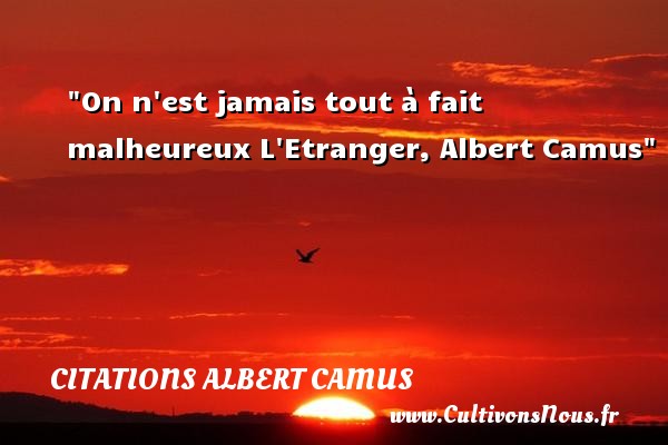 On n est jamais tout à fait malheureux L Etranger, Albert Camus CITATIONS ALBERT CAMUS - Citations heureux