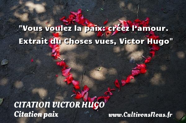 Vous voulez la paix: créez l’amour.  Extrait du Choses vues, Victor Hugo CITATION VICTOR HUGO - Citation paix