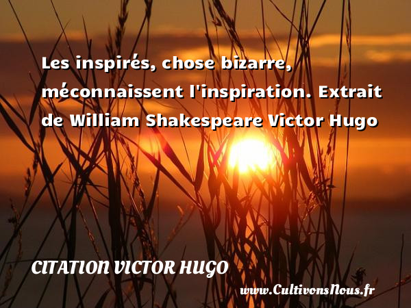 Les inspirés, chose bizarre, méconnaissent l inspiration. Extrait de William Shakespeare Victor Hugo CITATION VICTOR HUGO
