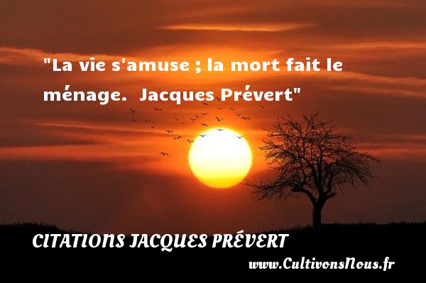 La vie s amuse ; la mort fait le ménage.  Citations Jacques Prévert CITATIONS JACQUES PRÉVERT