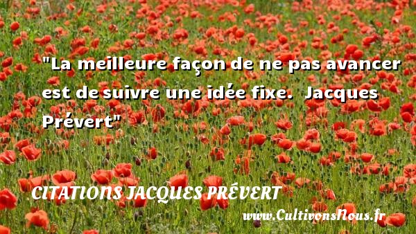 La meilleure façon de ne pas avancer est de suivre une idée fixe.  Citations Jacques Prévert CITATIONS JACQUES PRÉVERT - Citation sagesse - Citation sur la vie