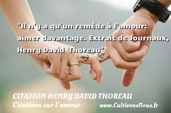 Il n y a qu un remède à l amour: aimer davantage. Extrait de Journaux, Henry David  Thoreau CITATION HENRY DAVID THOREAU - Citations sur l’amour