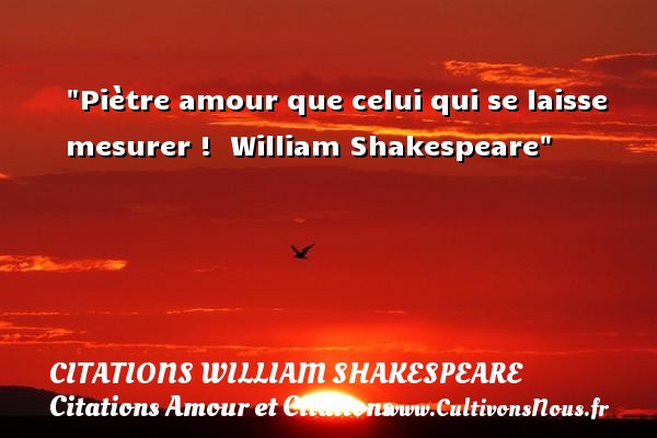 Piètre amour que celui qui se laisse mesurer !  William Shakespeare CITATIONS WILLIAM SHAKESPEARE - Citations Amour et Citations