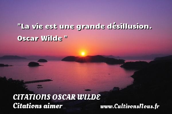 La vie est une grande désillusion.  Oscar Wilde  CITATIONS OSCAR WILDE - Citations aimer