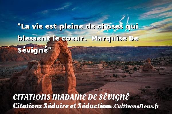 La vie est pleine de choses qui blessent le coeur.  Marquise De Sévigné CITATIONS MADAME DE SÉVIGNÉ - Citations Madame de Sévigné - Citations Séduire et Séduction