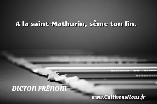 A la saint-Mathurin, sème ton lin. DICTON PRÉNOM - Dicton prénom