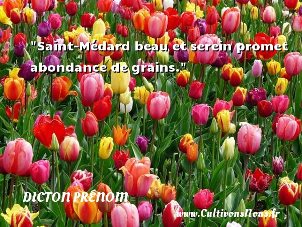 Saint-Médard beau et serein promet abondance de grains. DICTON PRÉNOM - Dicton prénom