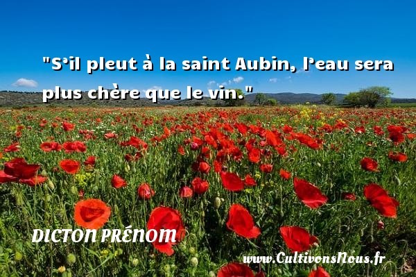 S’il pleut à la saint Aubin, l’eau sera plus chère que le vin. DICTON PRÉNOM - Dicton prénom