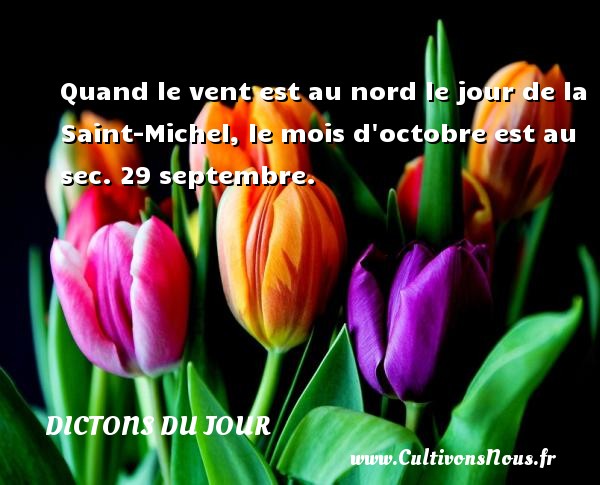 Quand le vent est au nord le jour de la Saint-Michel, le mois d octobre est au sec. 29 septembre. DICTONS DU JOUR