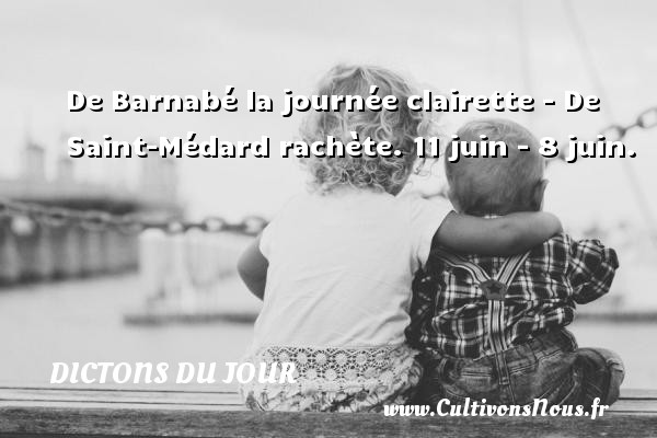 De Barnabé la journée clairette - De Saint-Médard rachète. 11 juin - 8 juin. DICTONS DU JOUR