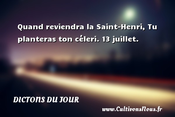 Quand reviendra la Saint-Henri, Tu planteras ton céleri. 13 juillet. DICTONS DU JOUR