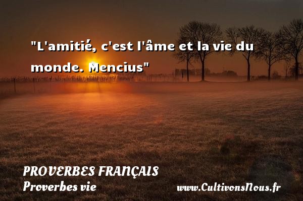 L amitié, c est l âme et la vie du monde. Mencius PROVERBES FRANÇAIS - Proverbes français - Proverbes vie