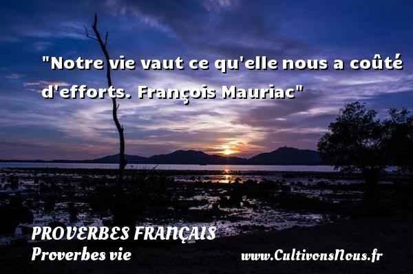 Notre vie vaut ce qu elle nous a coûté d efforts. François Mauriac PROVERBES FRANÇAIS - Proverbes français - Proverbes vie