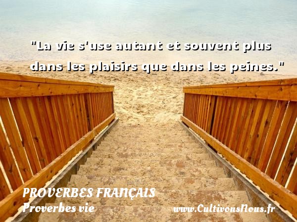 La vie s use autant et souvent plus dans les plaisirs que dans les peines. PROVERBES FRANÇAIS - Proverbes français - Proverbes vie