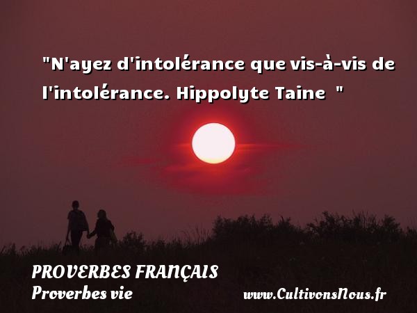 N ayez d intolérance que vis-à-vis de l intolérance. Hippolyte Taine   PROVERBES FRANÇAIS - Proverbes français - Proverbes vie