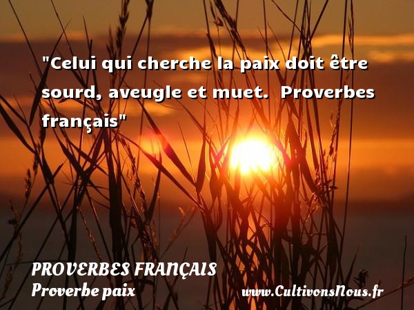 Celui qui cherche la paix doit être sourd, aveugle et muet.  Proverbes français PROVERBES FRANÇAIS