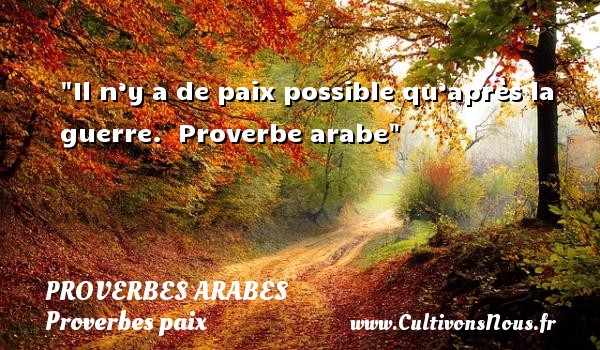 Il n’y a de paix possible qu’après la guerre.  Proverbe arabe PROVERBES ARABES - Proverbes paix