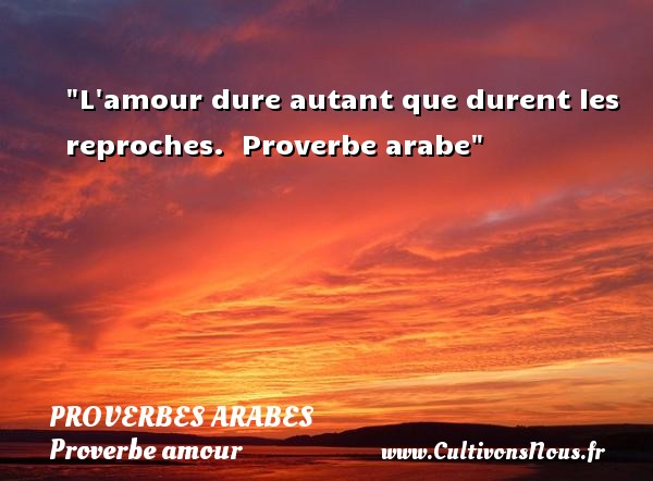 L amour dure autant que durent les reproches.  Proverbe arabe PROVERBES ARABES - Proverbe amour
